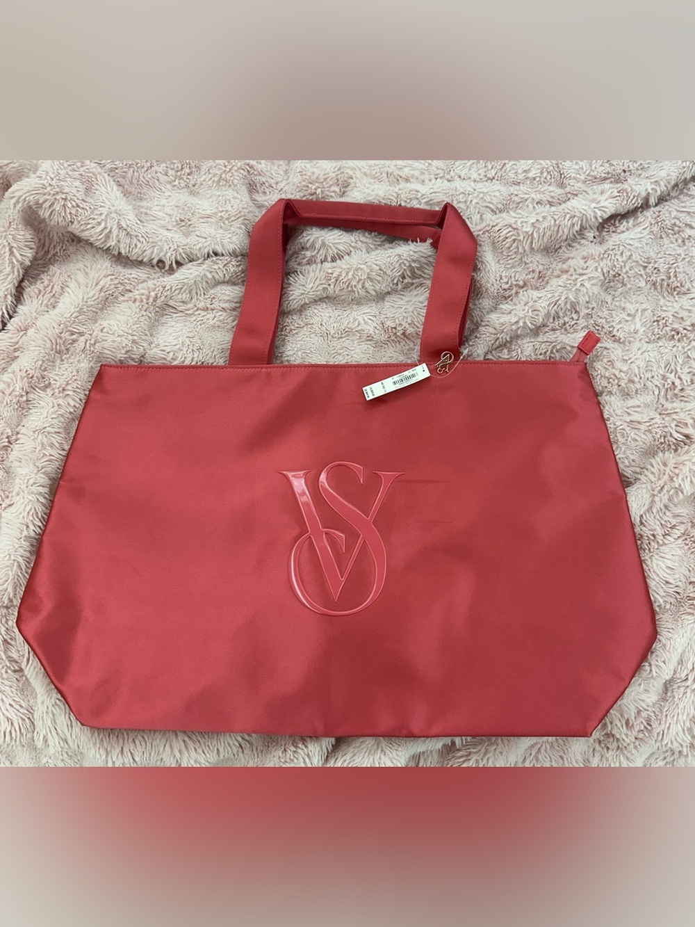 Victoria's Secret Bright Coral Pink Tote with Embossed VS Logo